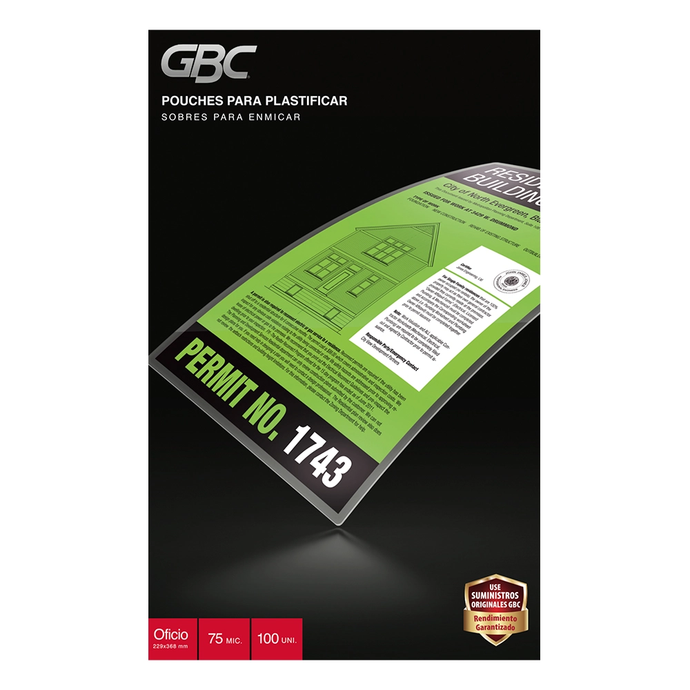 Láminas de Plastificar GBC Oficio 3MIL (75 Mic) – Pack 100 Unidades