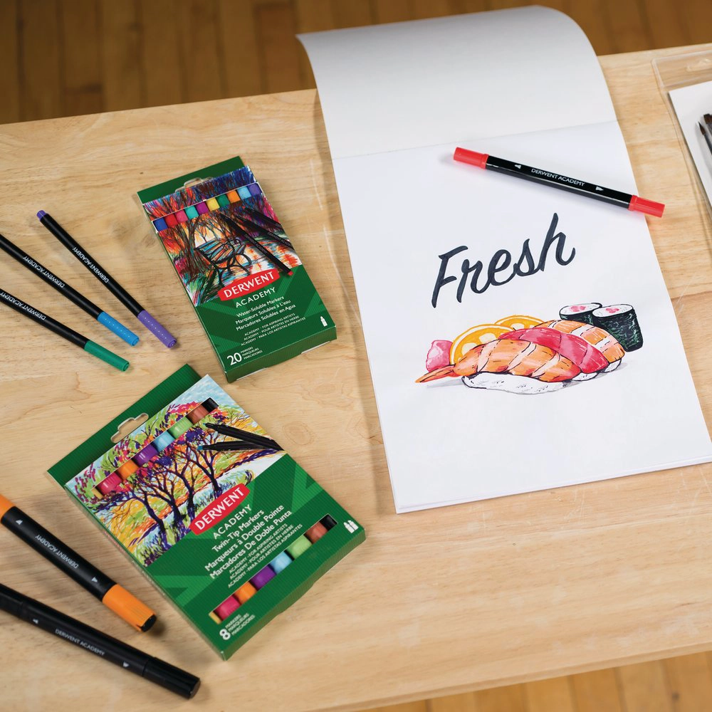 Plumones Marcadores 8 Colores – Punta Fina y Pincel