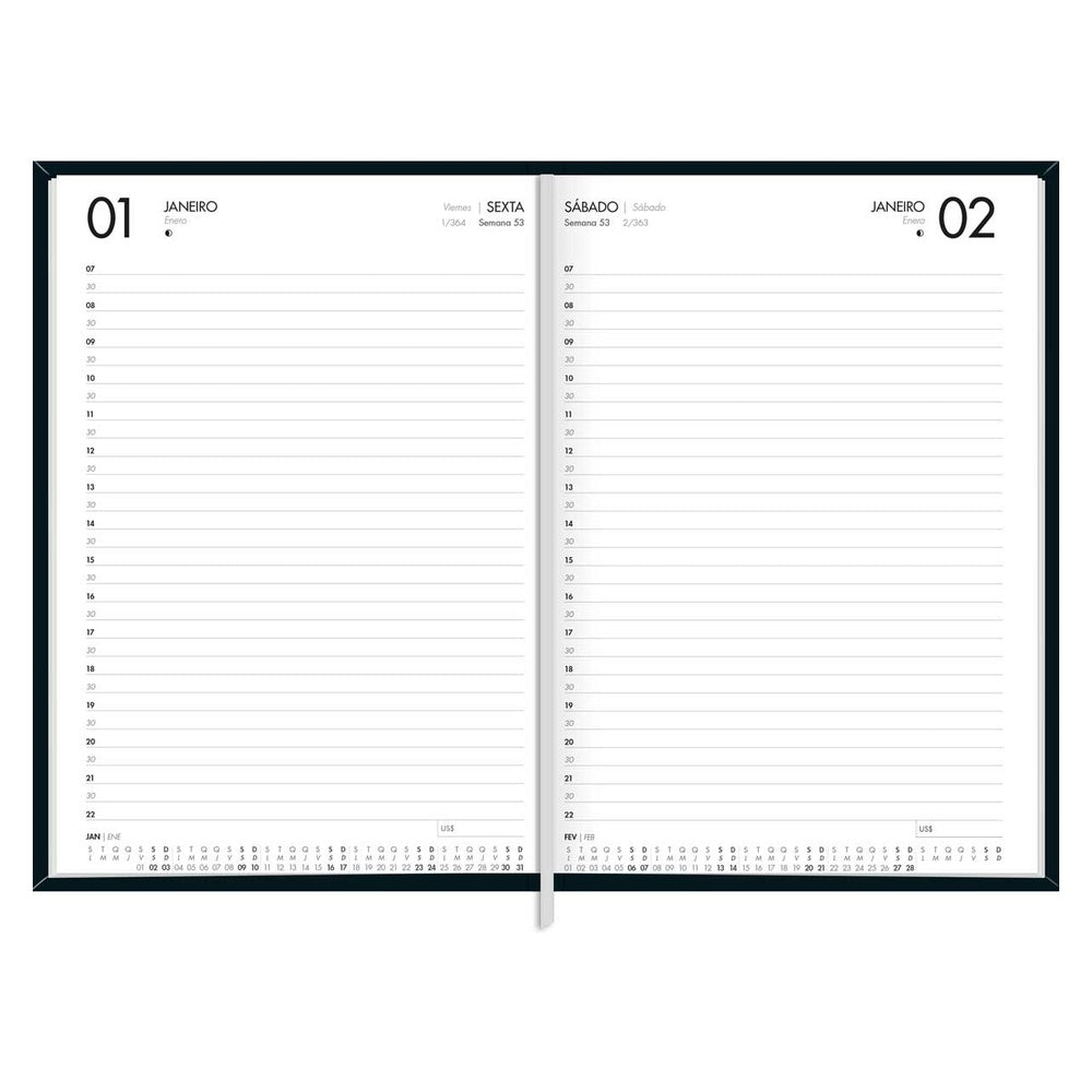 Agenda Ejecutiva Tilibra Cosida Diaria Napoli M7 2027 Negro