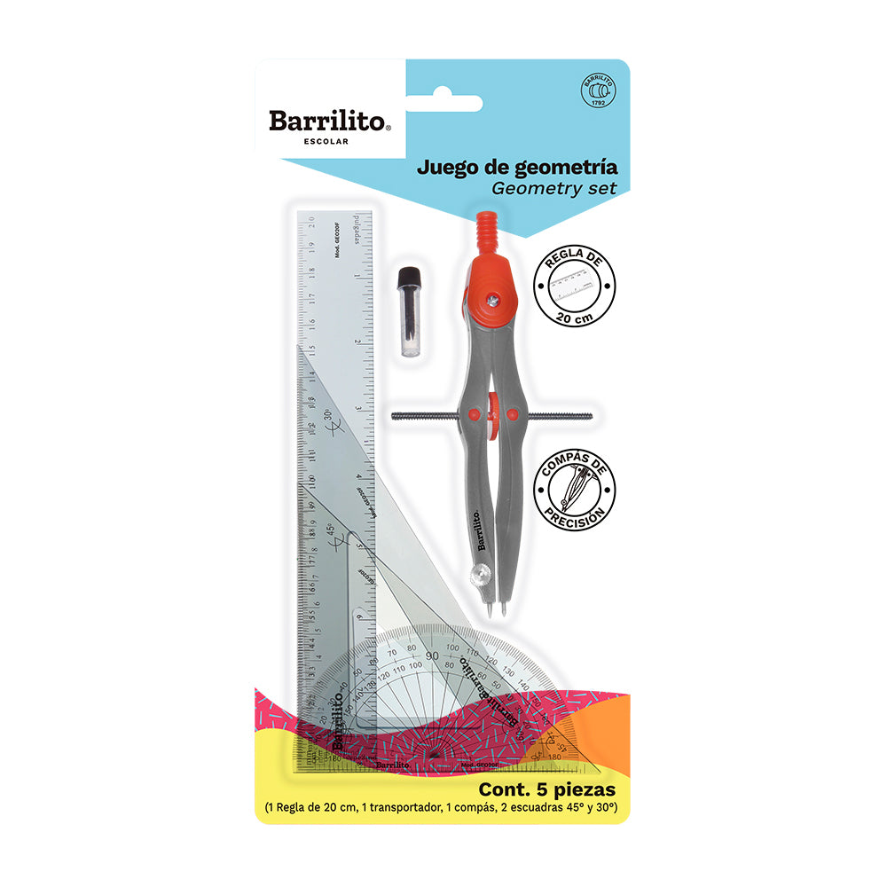 Juego de Geometría Barrilito 5 Piezas 20 cm