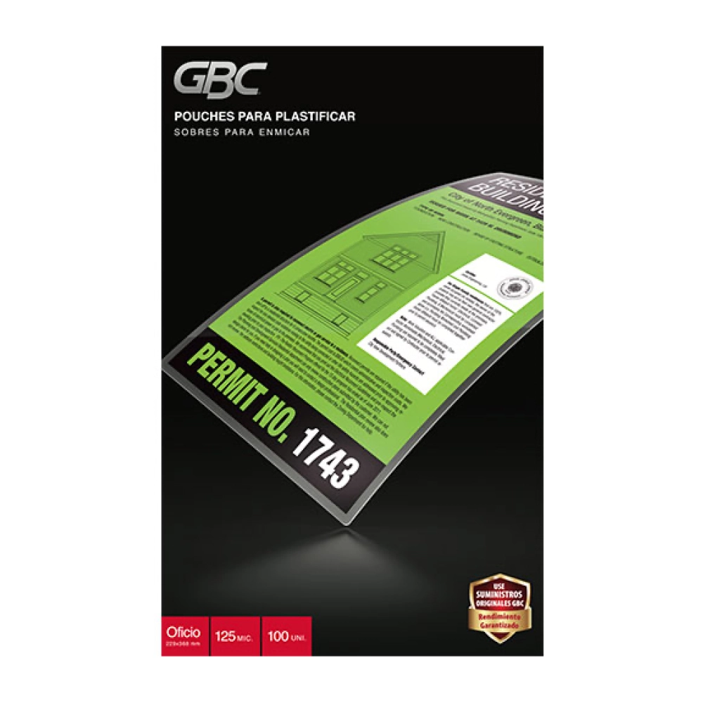Láminas de Plastificar GBC Oficio 125 Mic – Pack 100 Unidades