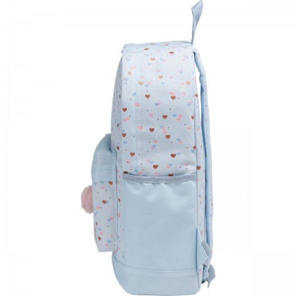 Mochila Escolar Joyful Azul con Pompón de Corazón – 290x430x120mm