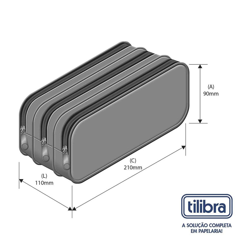 Estuche Triple Académie Azul Marino con 3 Compartimentos – 210x110x90mm
