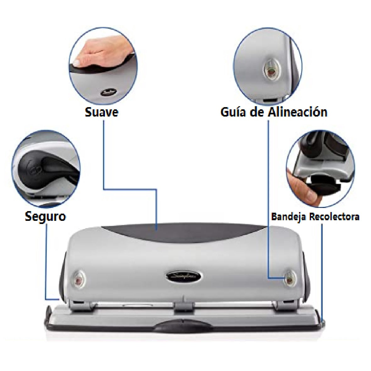 Perforadora Swingline Premium 3 Agujeros Easy View Hasta 12 Hojas