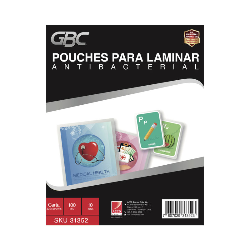 Pouche Antibacterial Carta 100Mic (229x292 mm) 10 UN.GBC