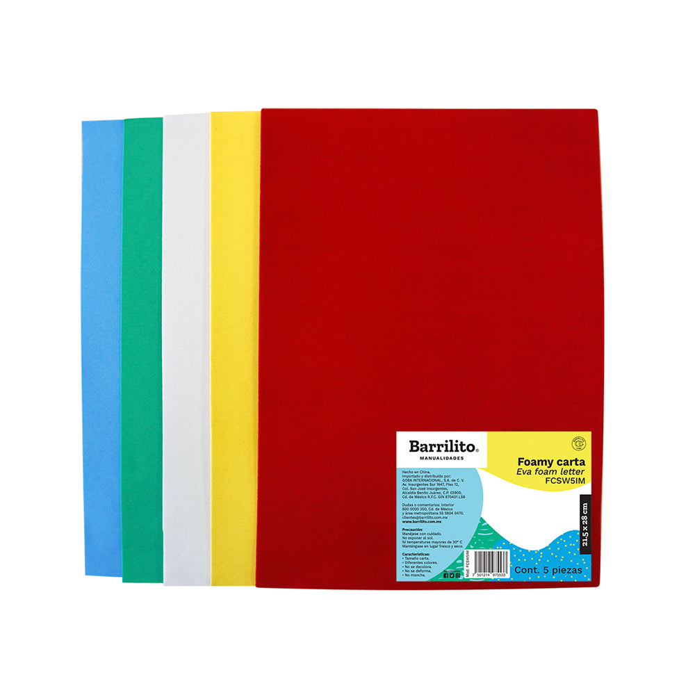 Goma Eva Foamy Barrilito Tamaño Carta Color Mix – 5 Hojas